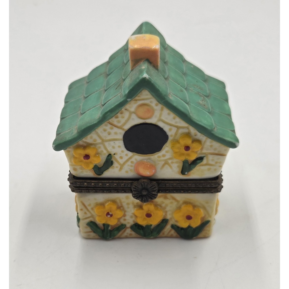 Vintage PHB Bird House Flower Pattern Hinged Trinket Box Heart Kitchy Boho